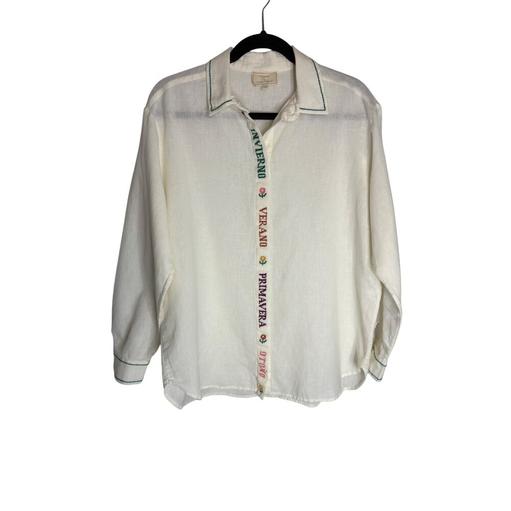 Sézane x Lucia Vergara Maxima Shirt Ecru with Embroidery-sz 38 (US 6) - Picture 5 of 14